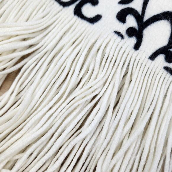 💜Vintage Ivory & Black Scroll Print Pashmina Scarf - Picture 10 of 12